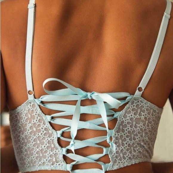 Free People Lele Light Blue Embroidered Lace-Up Longline Bra - Picture 4 of 4